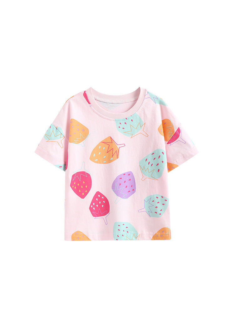 Summer Round Neck Short Sleeve Cartoon Printed Soft Children's T-shirt