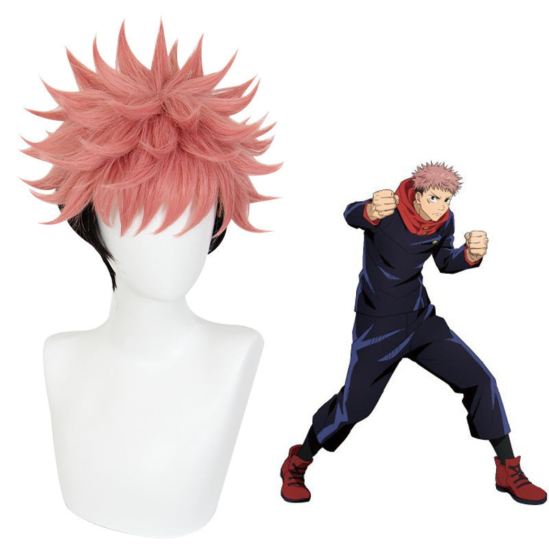 Battle Tiger Stick Black Pink Color Matching Cos Wig