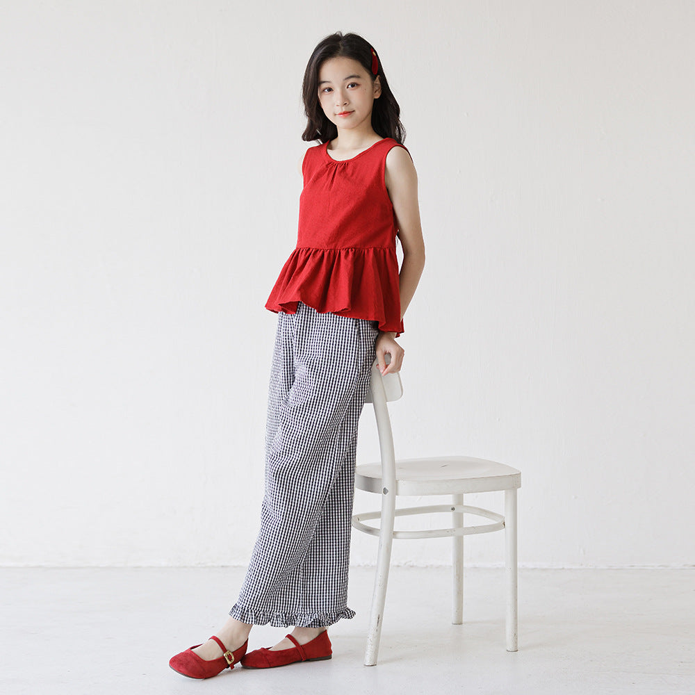 Style Plaid Trousers Red Doll Shirt Children's Suit