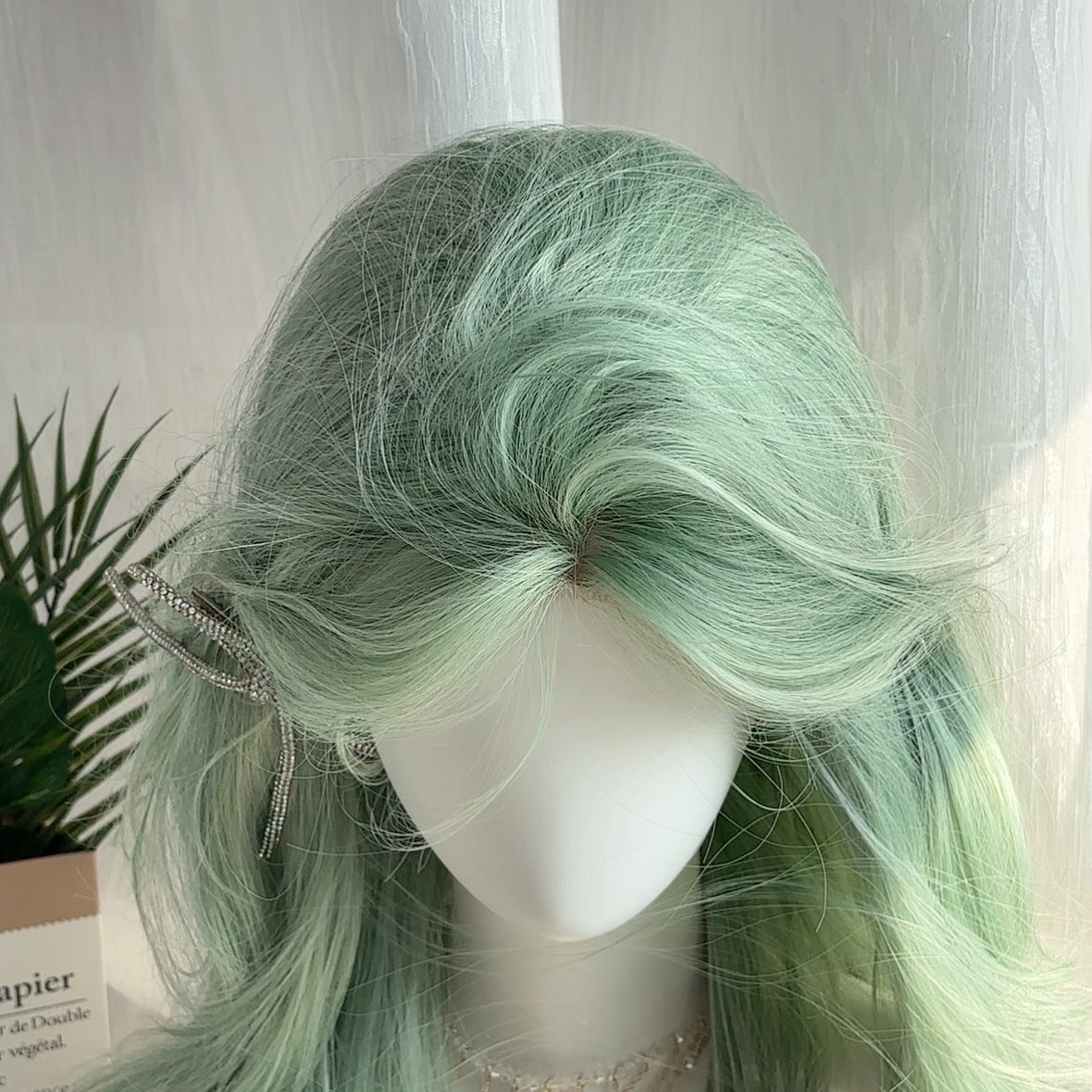 Women's Mint Mambo Green Whole Hair Mid-length Curly Natural Wig Long Curls