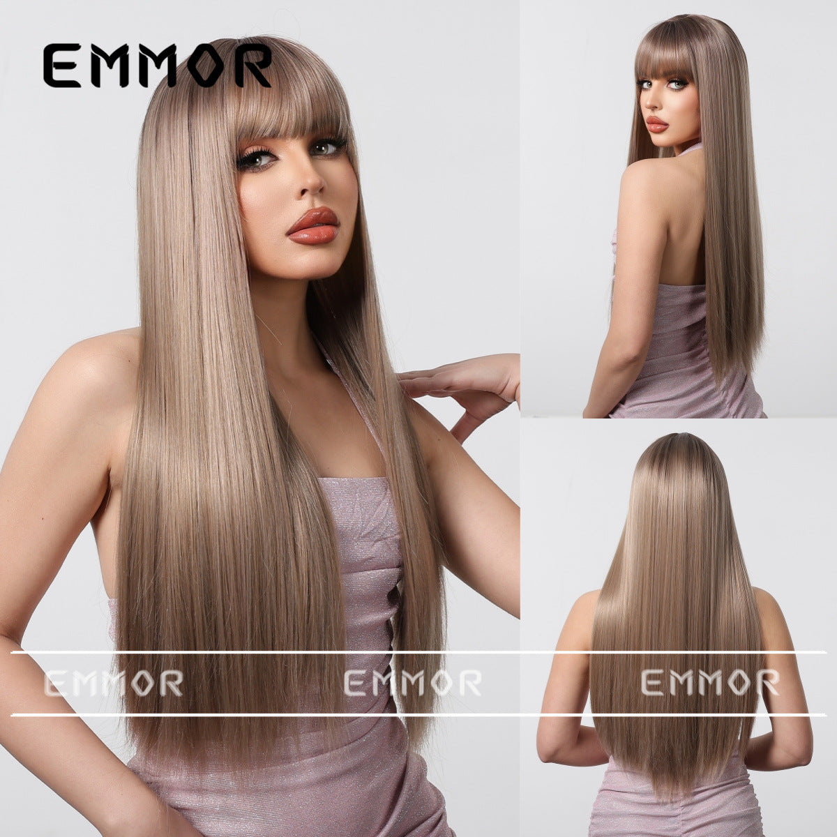Bangs Champagne Brown Hair Dignified Goddess Chemical Long Straight Wig