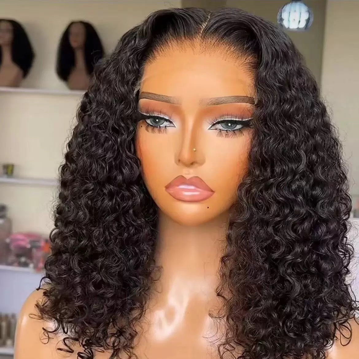 Curly Female African Black Small Volume Afro Synthetic Wig Long Curls
