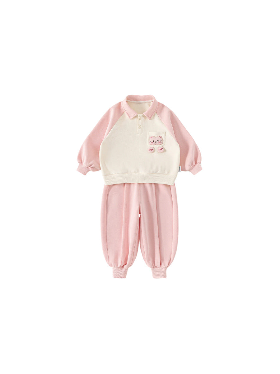 Children's Clothing Pink Sportswear Collar Top Ankle Children's Suit