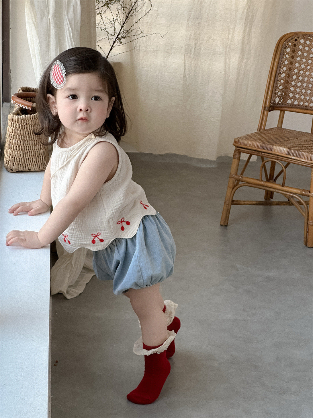 Children's Summer Clothes Thin Wear Korean Style Clothing Vest Denim Bodysuit Children's Suit