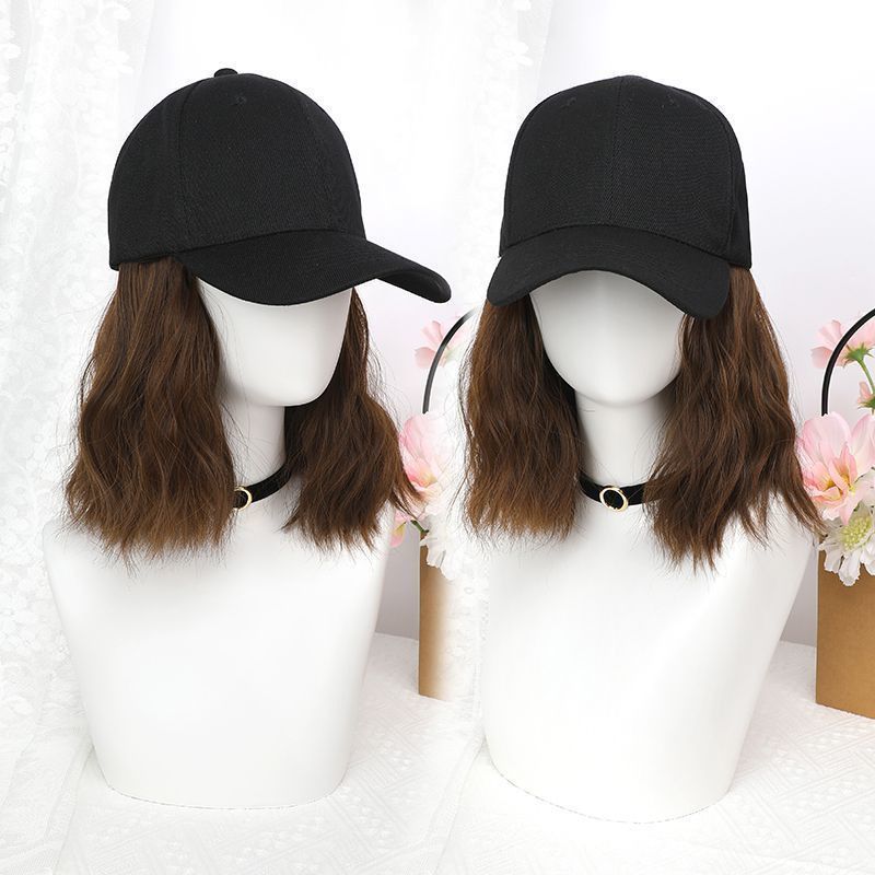 One Female Water Ripple Fashion Baseball Cap Simulation Natural Wig Short Curly Hair
