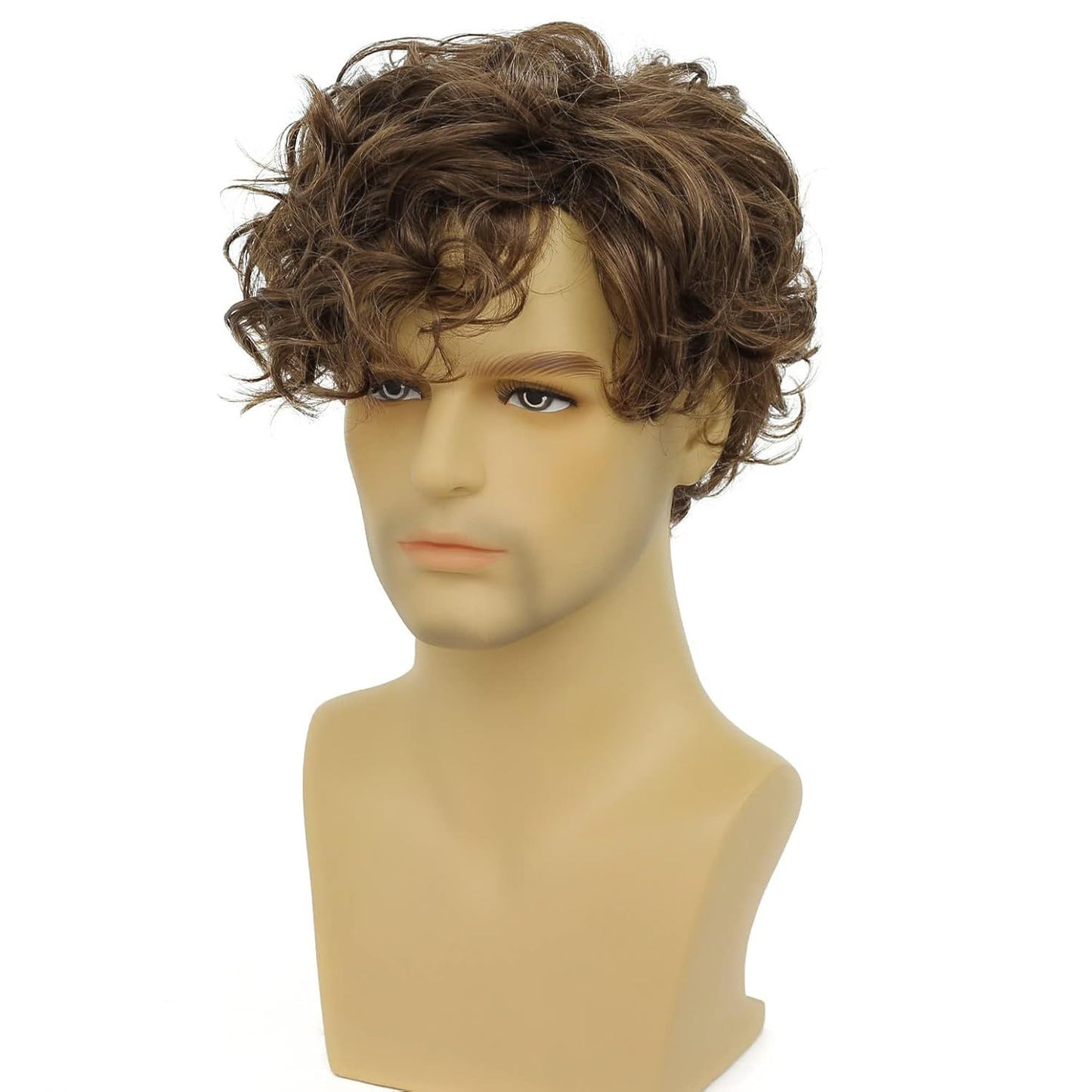Men's Brown Side Bangs Short Curly Hair Men's Wig