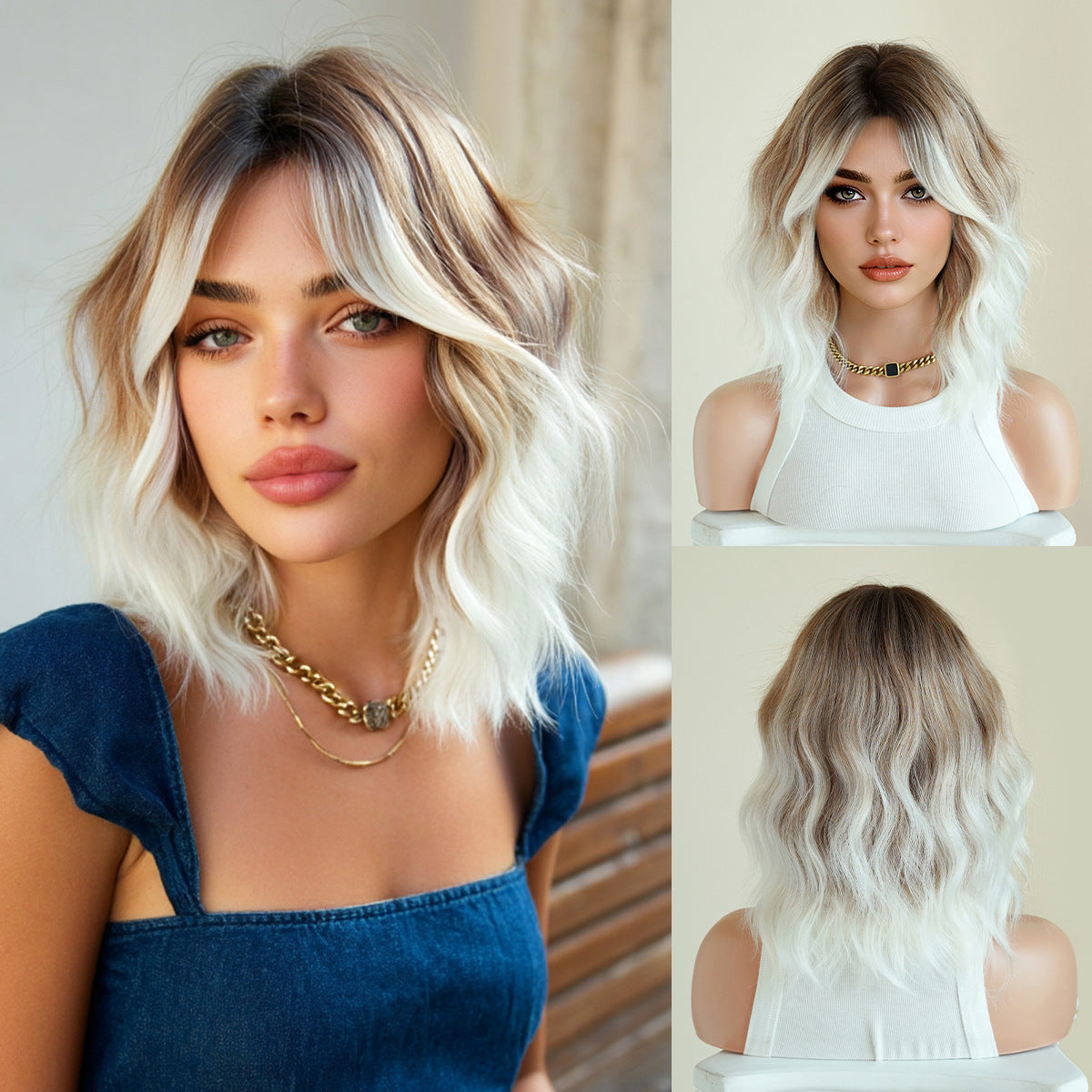 High Quality Female Red Bangs Short Wavy Curly Hair Chemical Wig Long Curls