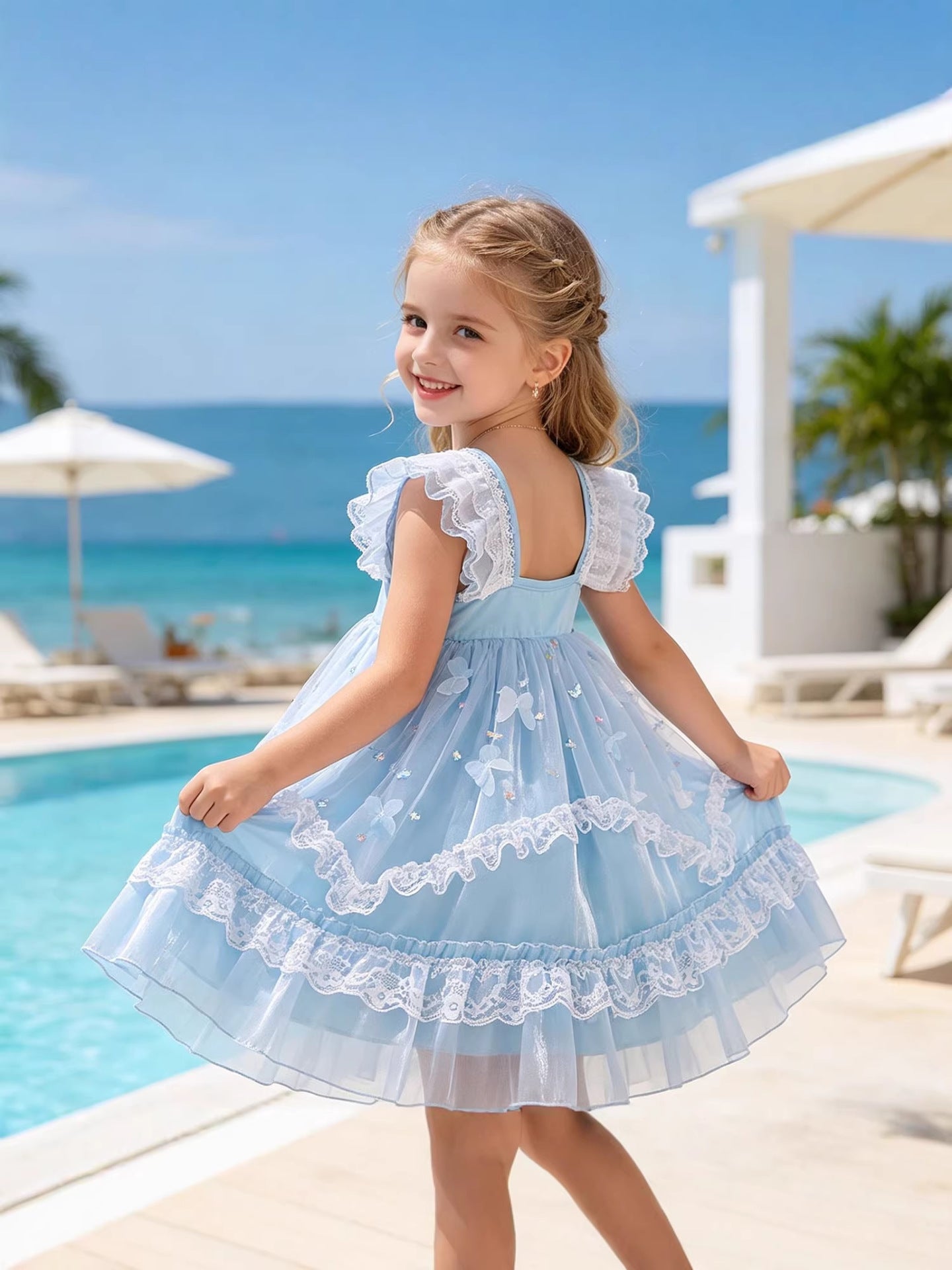 Children's Flounced Sleeve Skirt Princess Elsa Lolita Skirts Children's Dress