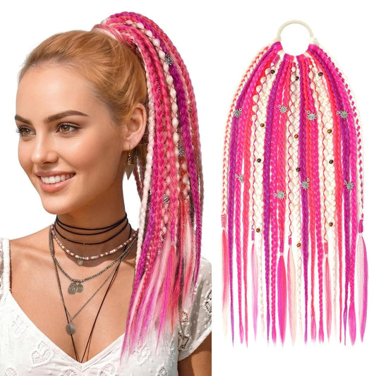Bohemian Style Braided Braid Beads Pendant Hair Wig Ponytail