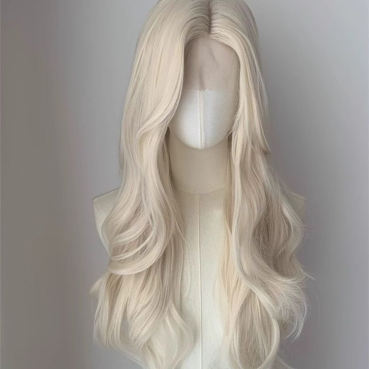 Women's Curly Hair Forehead Lace Big Wave Bangs Full Wig Long Curls
