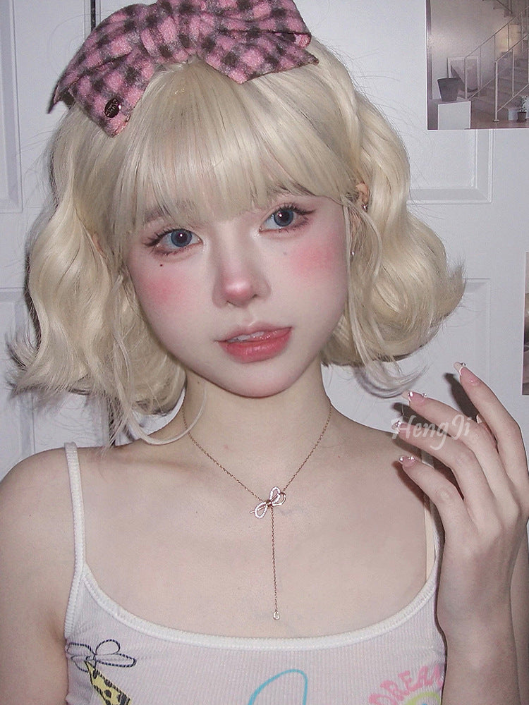 Women's Long Korean Style Fashion Sheath Wig Short Curly Hair