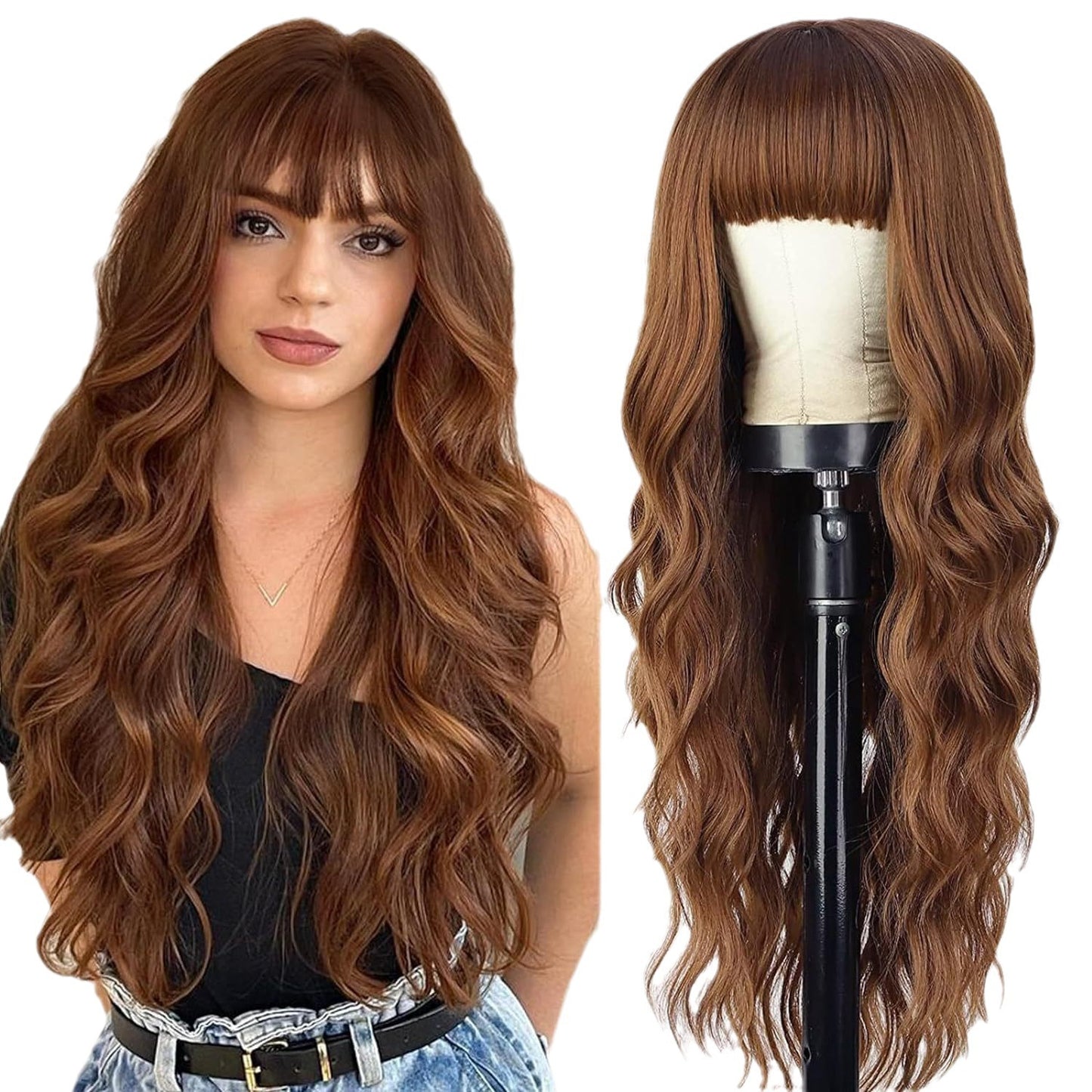 Gradient White Straight Bangs Big Wave Curly Hair Wig Long Curls