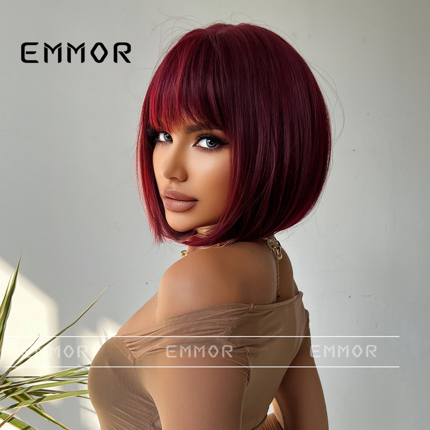 Attractive Air Bangs Wine Red Temperament Wig Short Straight Hair