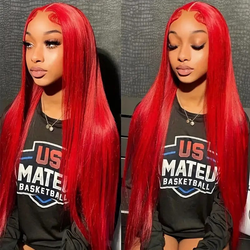 Women's Black Hair Front Lace Mid-length Chemical Long Straight Wig