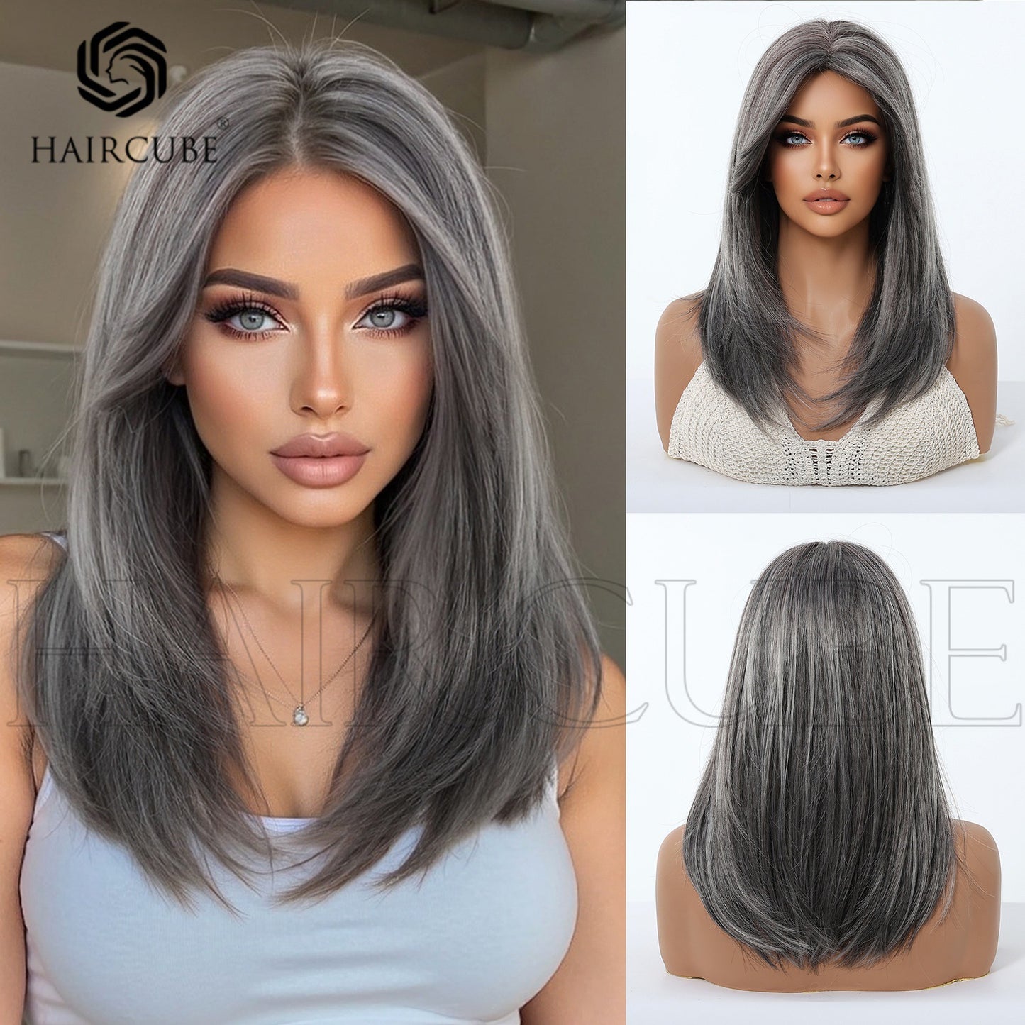 Black Mid-length Hair Daily Full Type Fiber Long Straight Wig