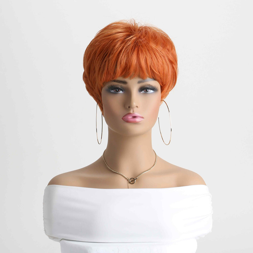 Realistic Natural Mixed Color Side Bangs Synthetic Wigs Wig Short Straight Hair