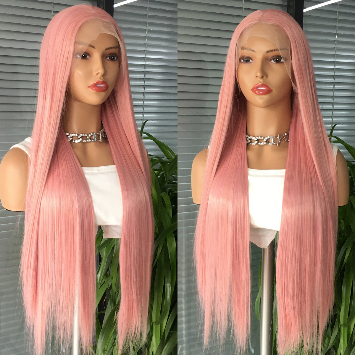 Pretty Fashion Pink Front Lace Style Long Straight Wig