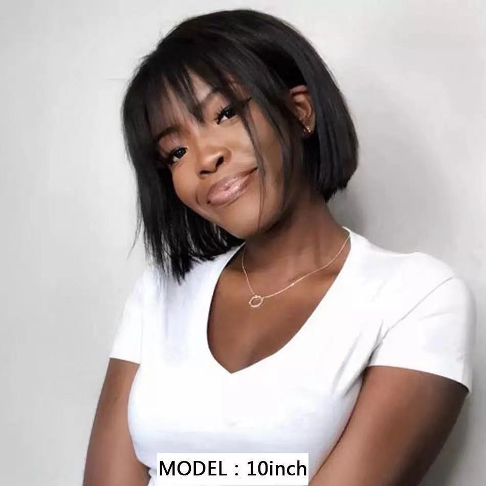 Women's Air Bangs Natural Fluffy Africa Sheath Wig Short Straight Hair