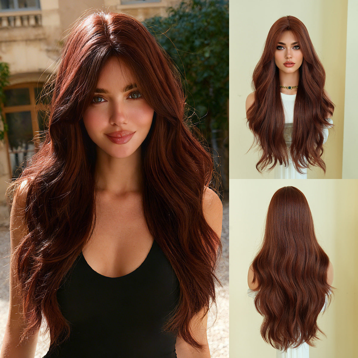 Quality Female Mid-point Wave Black Curly Hair Wig Long Curls