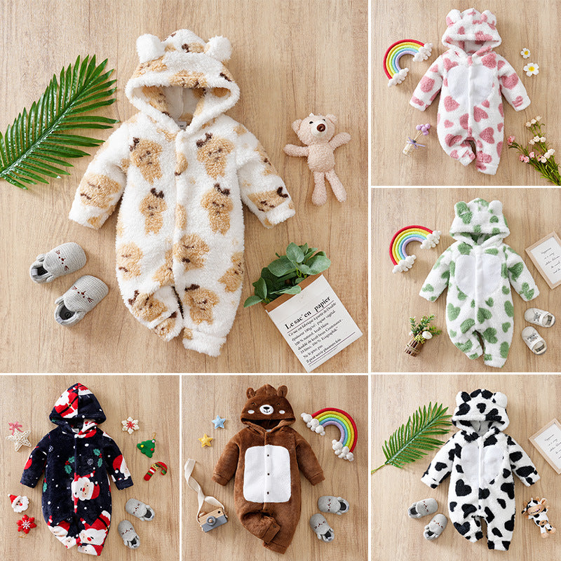 Winter Flannel Jumpsuit Cartoon Fleece-lined Going Out Jumpsuit, Climbing Suit