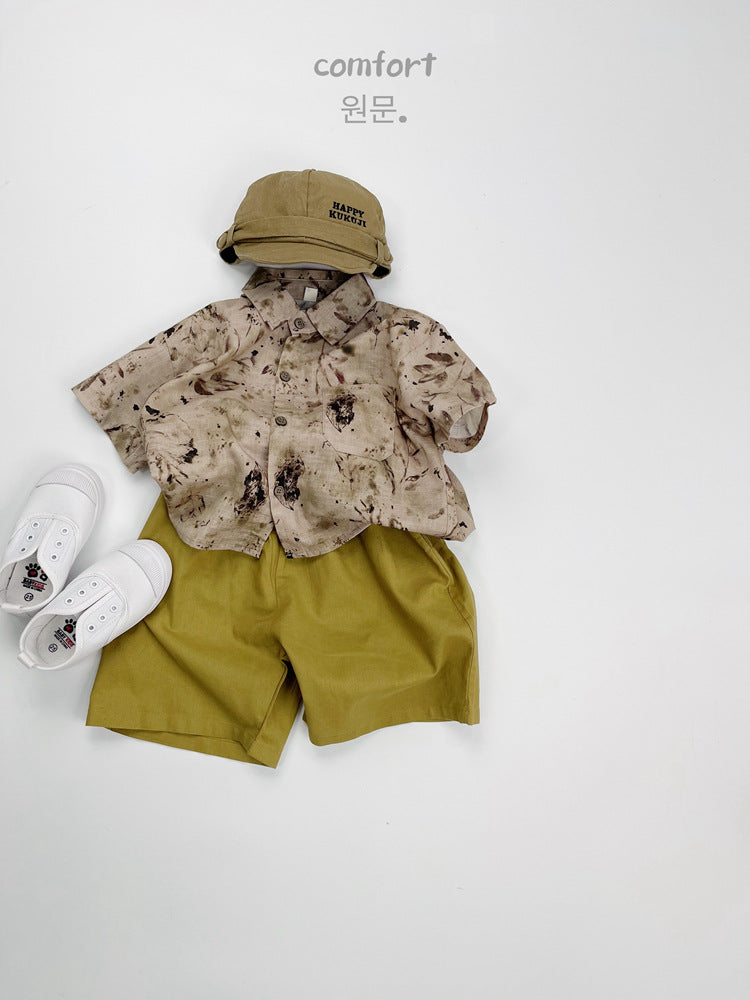 Children's Ink Painting Summer Clothing Boy Fashionable Short Children's Shirt