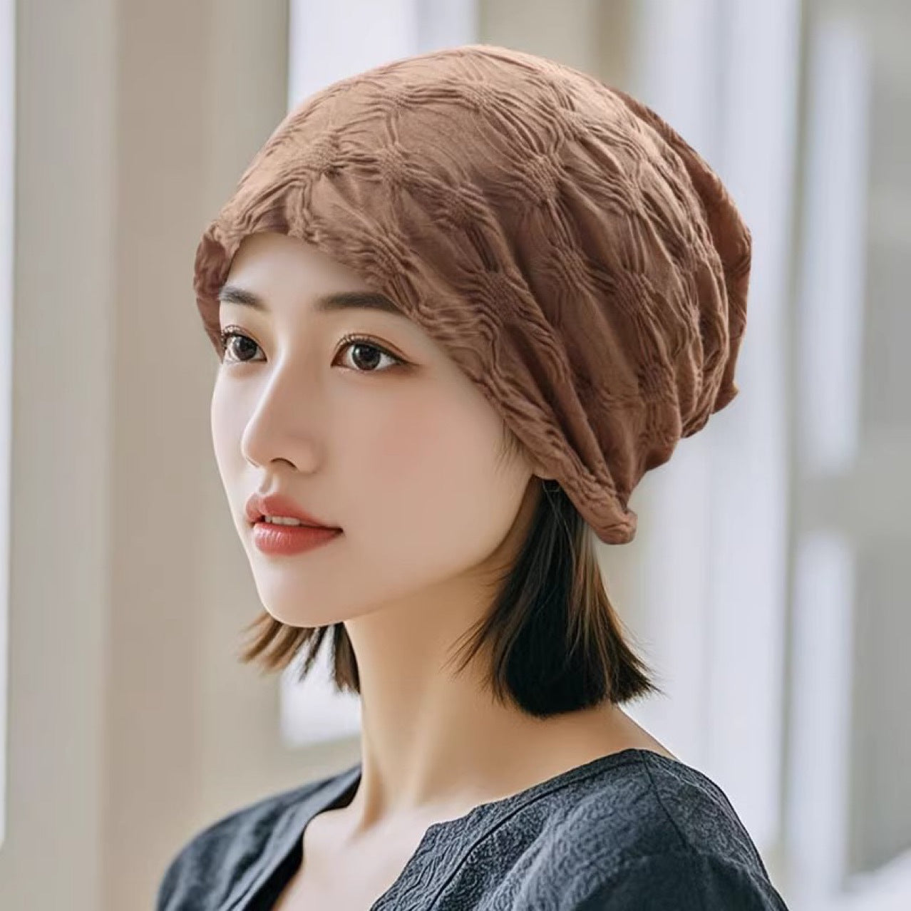 Hat Integrated Toque Pile Heap Cap Wig Short Straight Hair