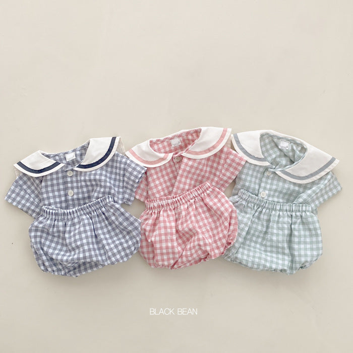 Style Infant Refreshing Plaid Academy Short Sleeve Bulky Underpants Born Children's Suit