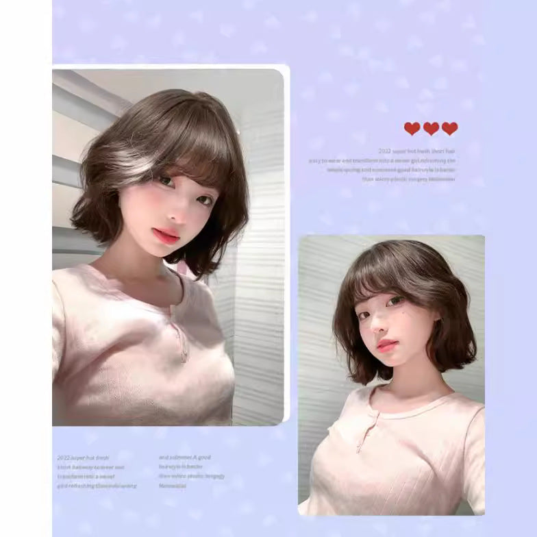 Popular Female Cold Brown Fashion Round Face Hairstyle Small Wig Short Curly Hair