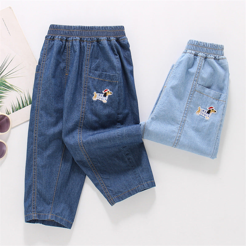 Children's Cotton Jeans Thin Toddler Cartoon Loose Children's Pants