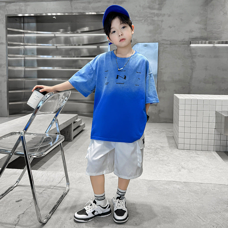 Children's Dyed Letter Short-sleeved T-shirt Two-piece Set Children's Suit