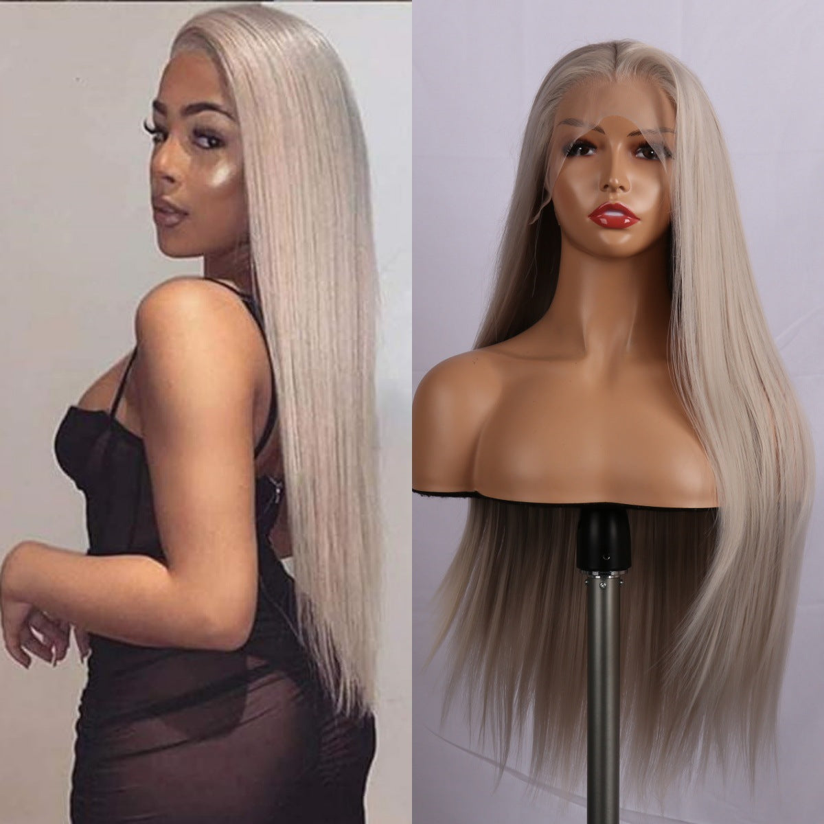 Durable Creative Fashion Mid-length Front Lace Long Straight Wig