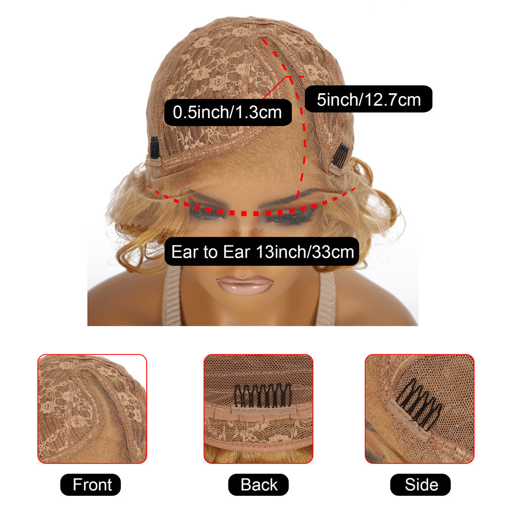 Chemical Fiber Short Curly Hair Split Head Cover Sewing Front Other Wig