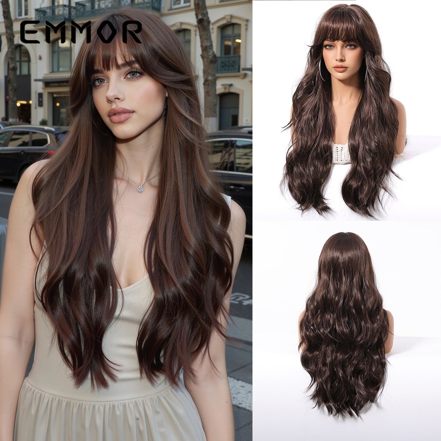 Air Bangs Natural Black Water Corrugated Wig Long Curls