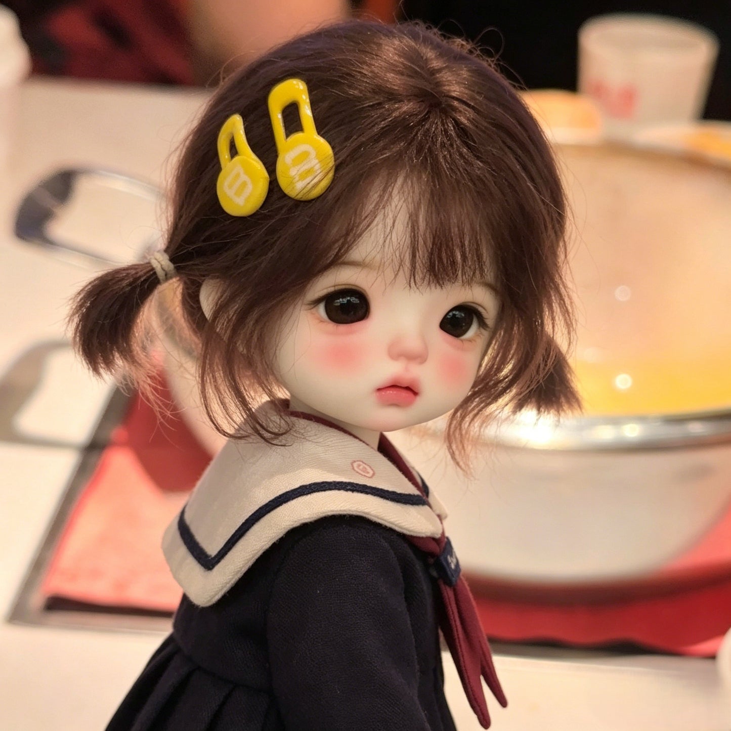 Doll High Quality Dark Brown Straight Bangs Short Hair Cos Wig