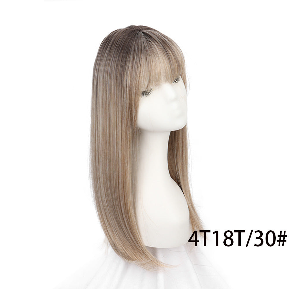 Hair Supplementing Piece Simulation Scalp Mid-length Head Covering Gray Wig