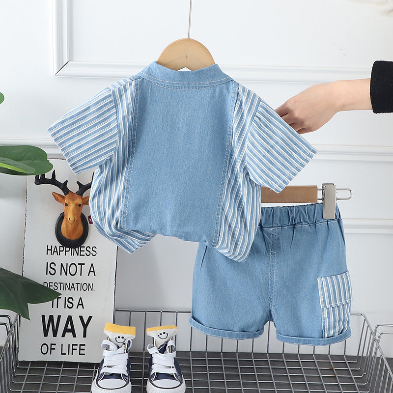 Children's Clothing Summer Denim Shirt Comfortable Short Sleeve Children's Suit