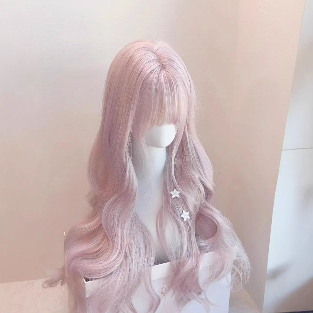 Twilight Pink Bangs Battle Hair Big Wave Curly Wig Long Curls