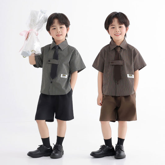 Suit Two Pieces Spring Leisure Pu Boy Model Catwalk Performance Children's Shirt