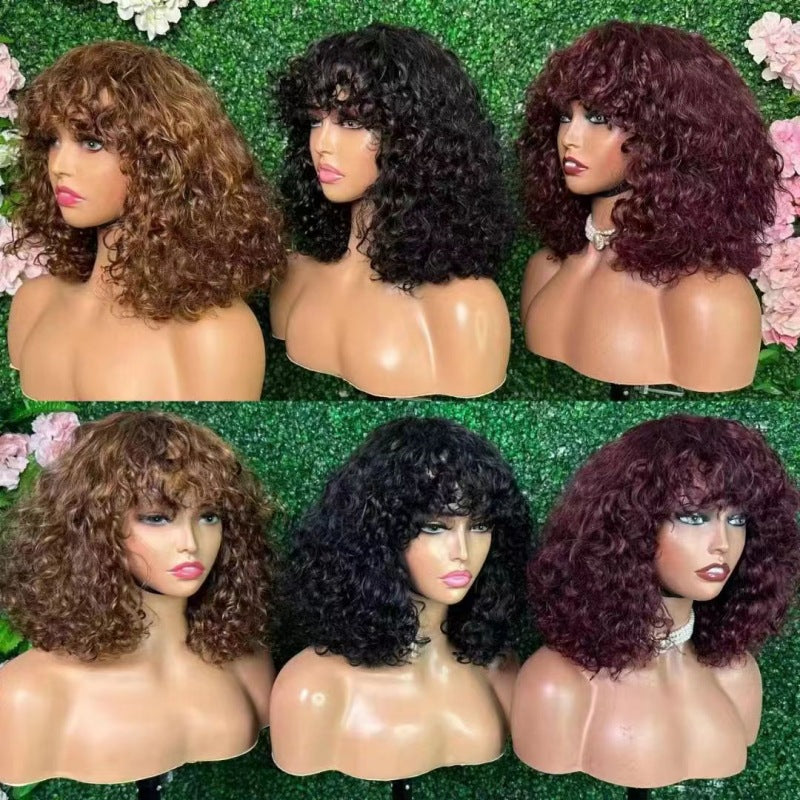 Brazilian Human Density Fringe Curly Bob Real Hair Wig