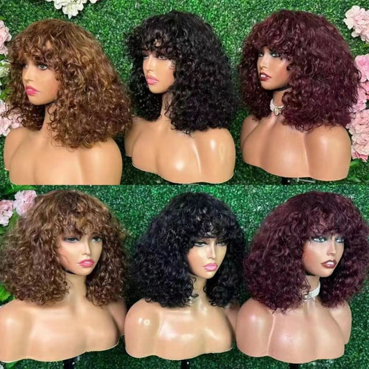 Brazilian Human Density Fringe Curly Bob Real Hair Wig