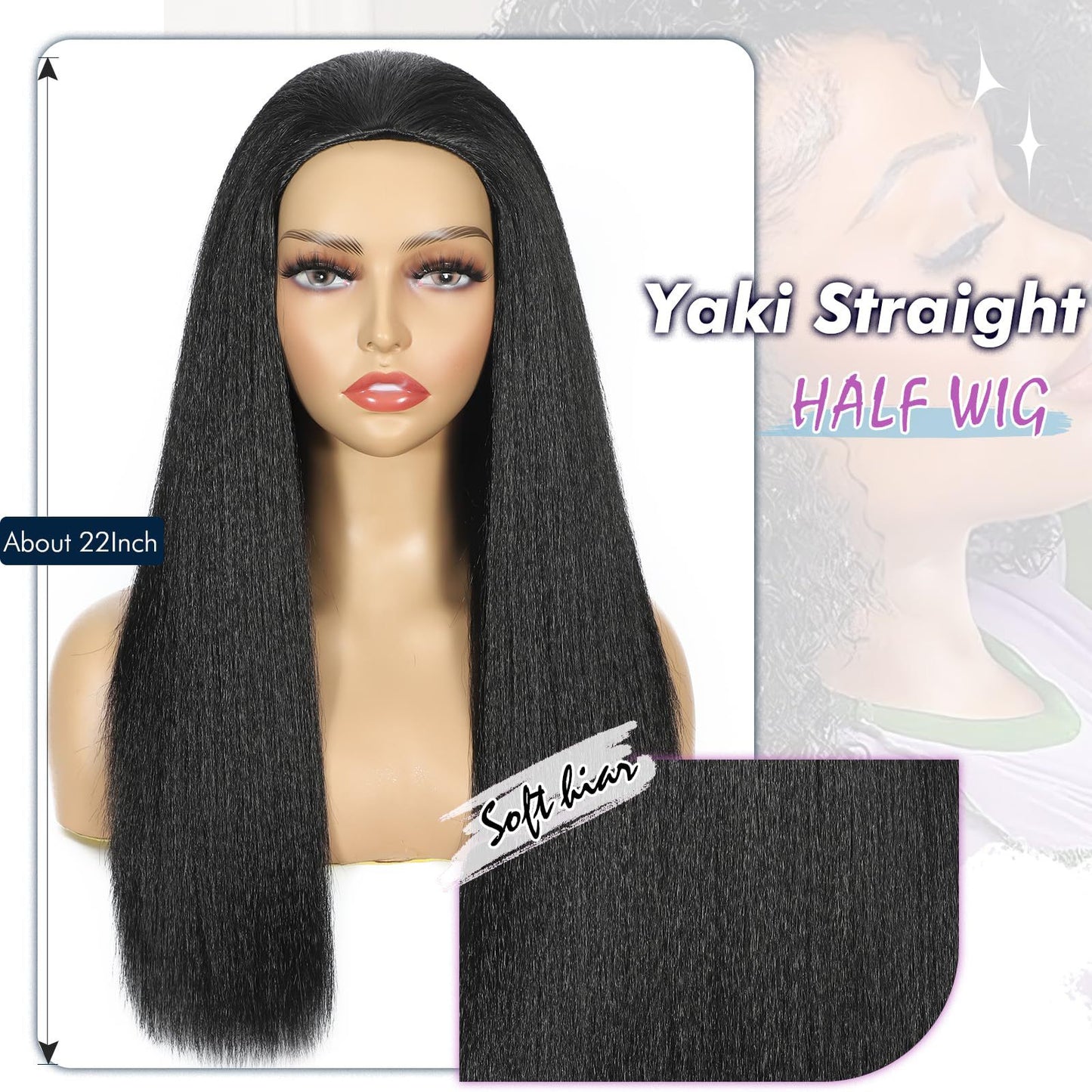 Women's Black Hair Three-in-one Synthetic Wigs Long Straight Wig