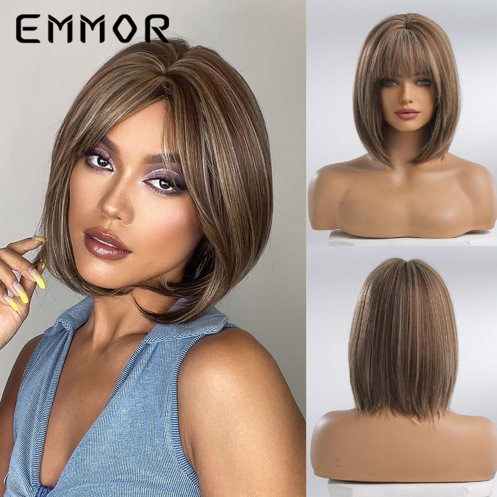 Short Hair Bangs Head Chemical Fiber Long Straight Wig