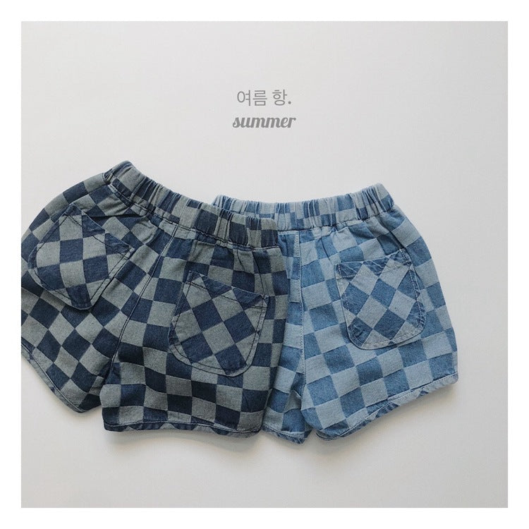 Children's Fashionable Summer Korean Style Plaid Denim Shorts Children's Pants