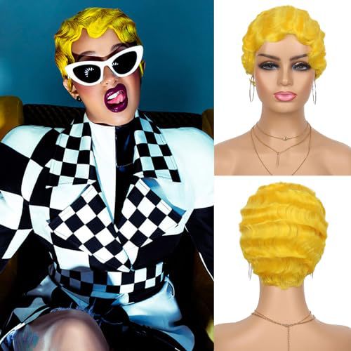Generation Vintage Hand Push Water Ripple Simulation Wig Short Curly Hair