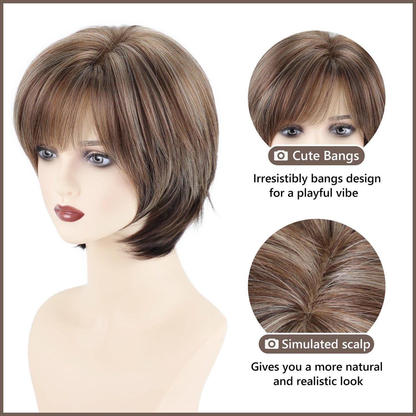 Women's Brown Mixed Color Fashion Synthetic Wigs Wig Short Straight Hair
