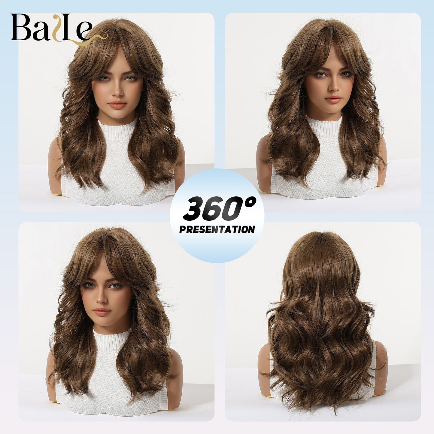 Brown Mid-length Curly Hair French Bangs Mechanism Wig Long Curls