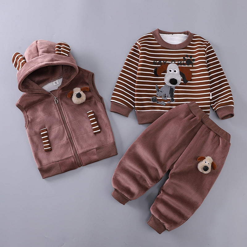 Men's Veet Boy Fleece Striped Puppy Sweater Children's Suit