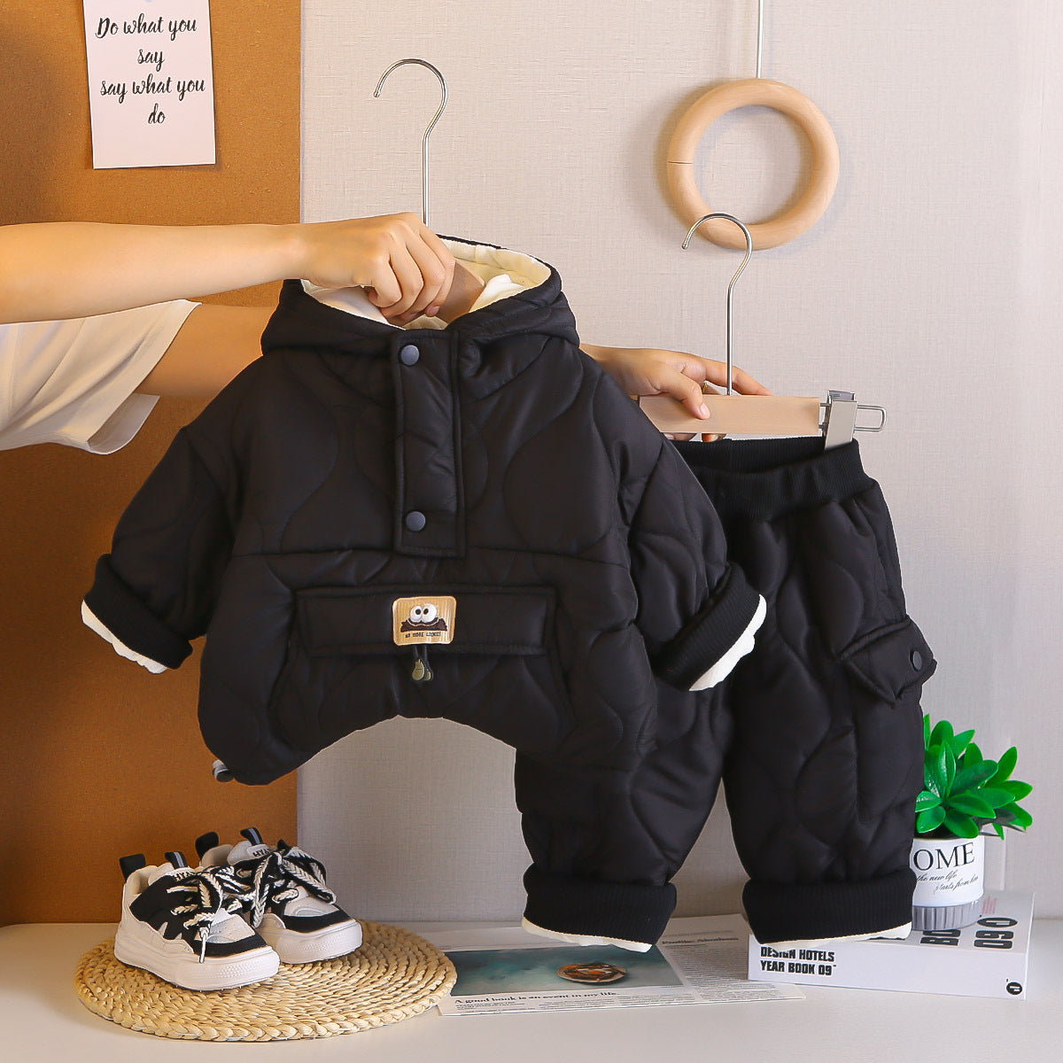 Children's Winter Clothing Fashionable Stylish Fleece-lined Thickened Two-piece Children's Suit