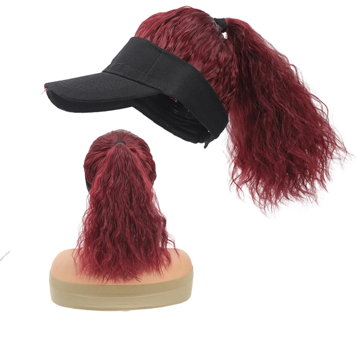 Women's Hat Black Cap Ponytail Integrated Synthetic Corn Wig Short Curly Hair