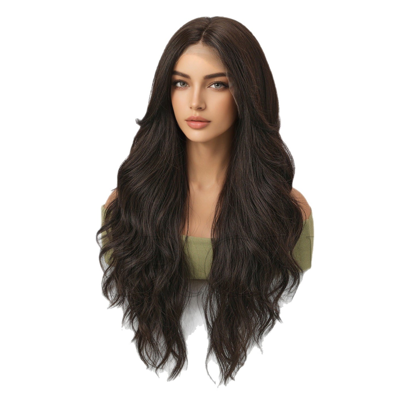 Style Bangs Hand Crochet Large Area Forehead Lace Curly Hair Wig Long Curls